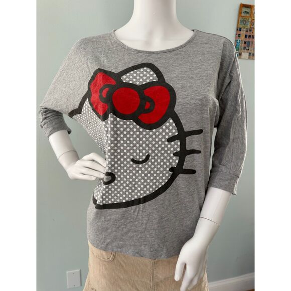 Old Navy Hello Kitty Winking Polka Dot Heather Grey Graphic Tee Shirt Girls XL - Picture 1 of 5